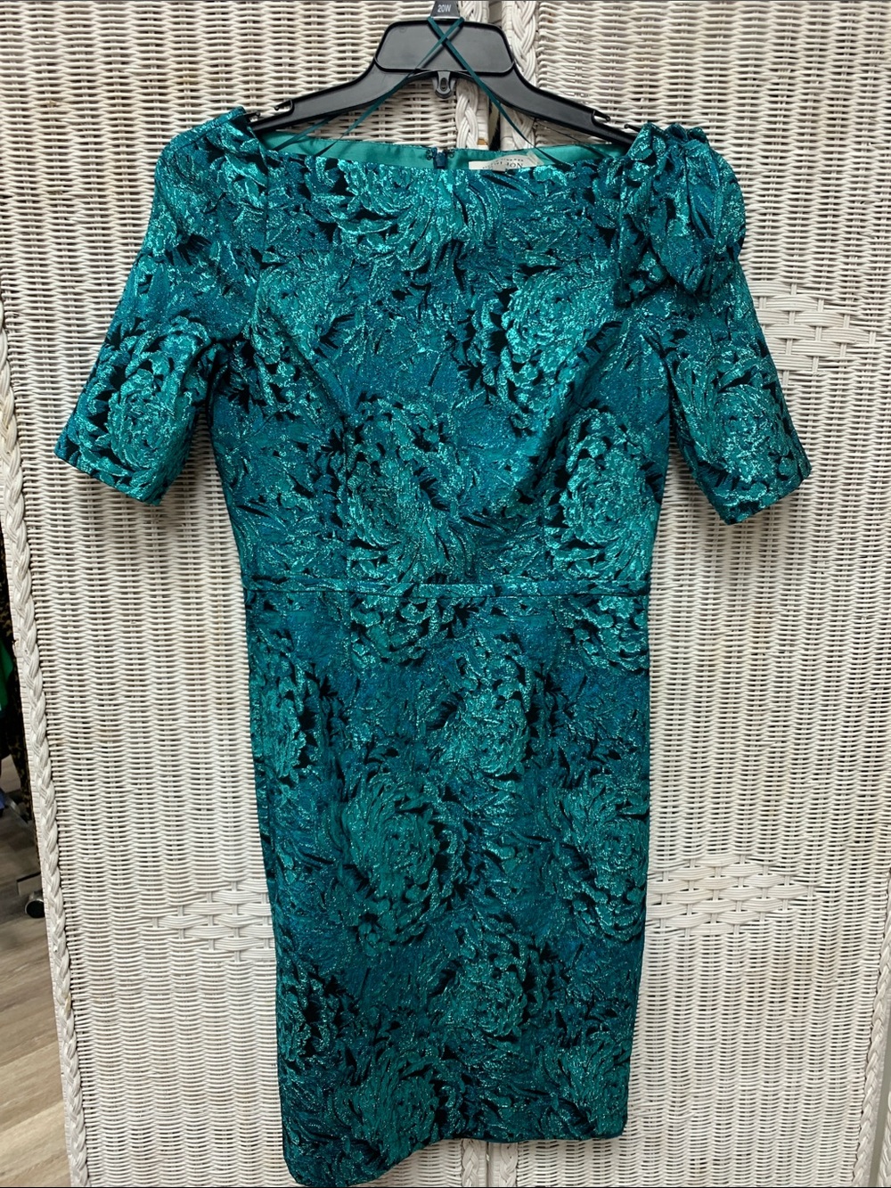 Teri Jon Emerald Green Floral Brocade Midi Dress